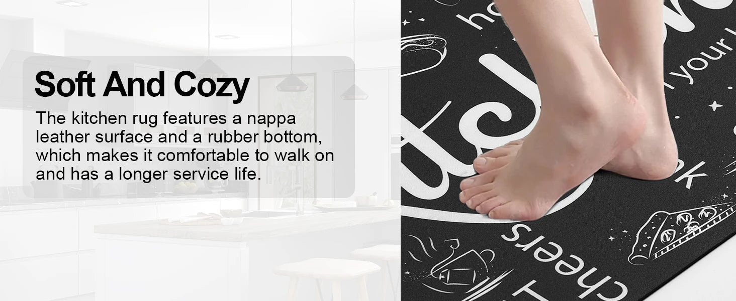 Kitchen Mats for Floor, Non Slip Washable Kitchen Rugs Sets of 3, Black Farmhouse Cushioned Stain Resistant - silverfoxgoods